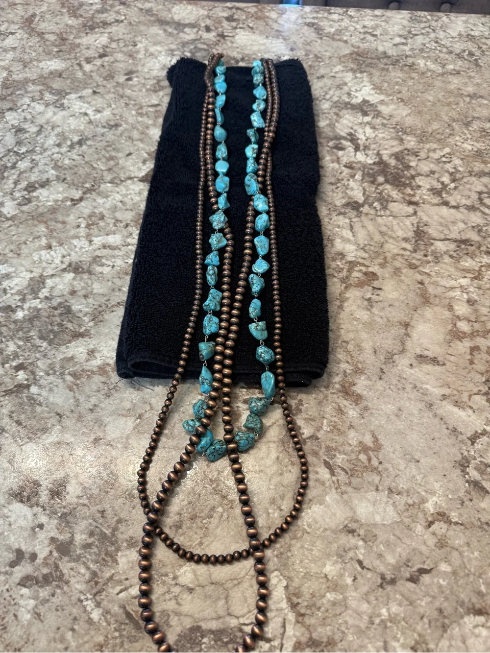 Turquoise and Antiqued Copper Beaded Layered Necklace